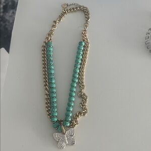 Gold and Turquoise Butterfly Charm Necklace - Park Lane